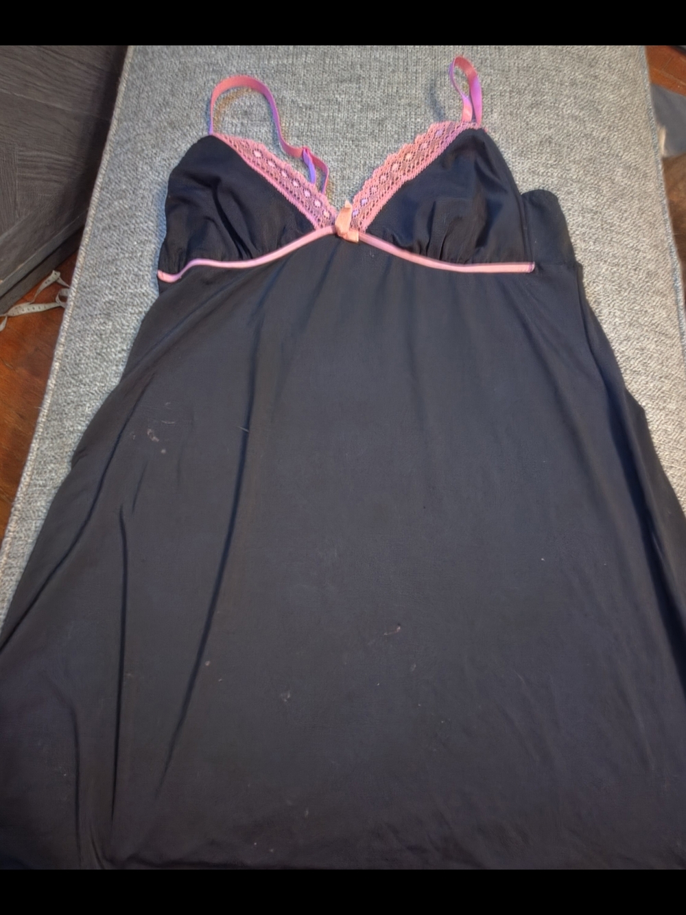 Black Chemise with Pink Lace Trim and Straps